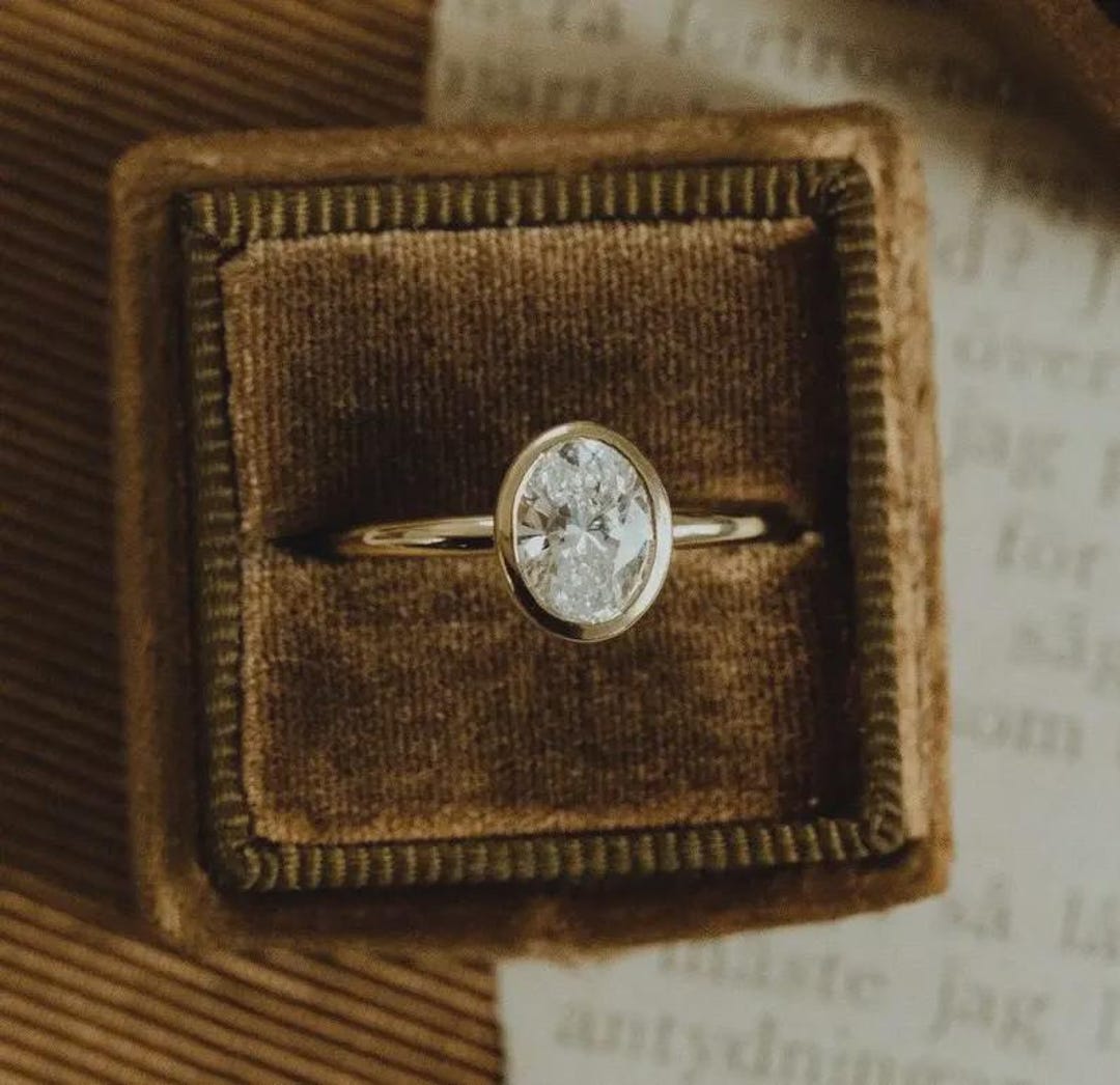 2.5CT Bezel Set Oval Cut Moissanite Ring Solitaire Engagement Ring 14K ...