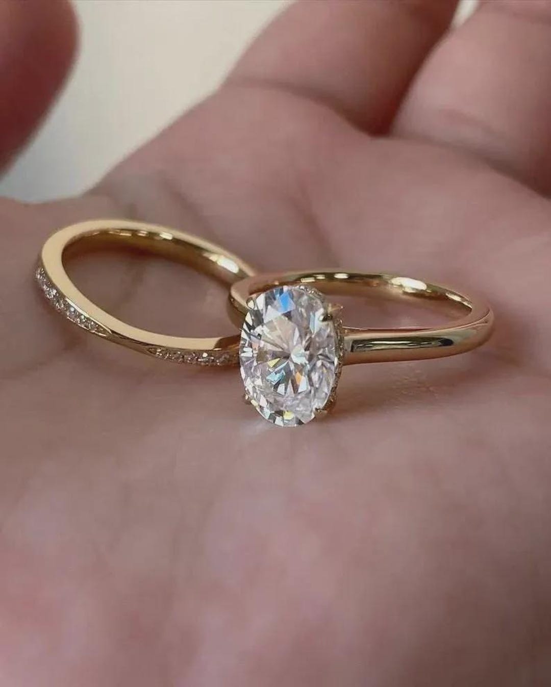 2.50 CT Oval Cut Moissanite Engagement Ring Set, 14k Solid Gold ...