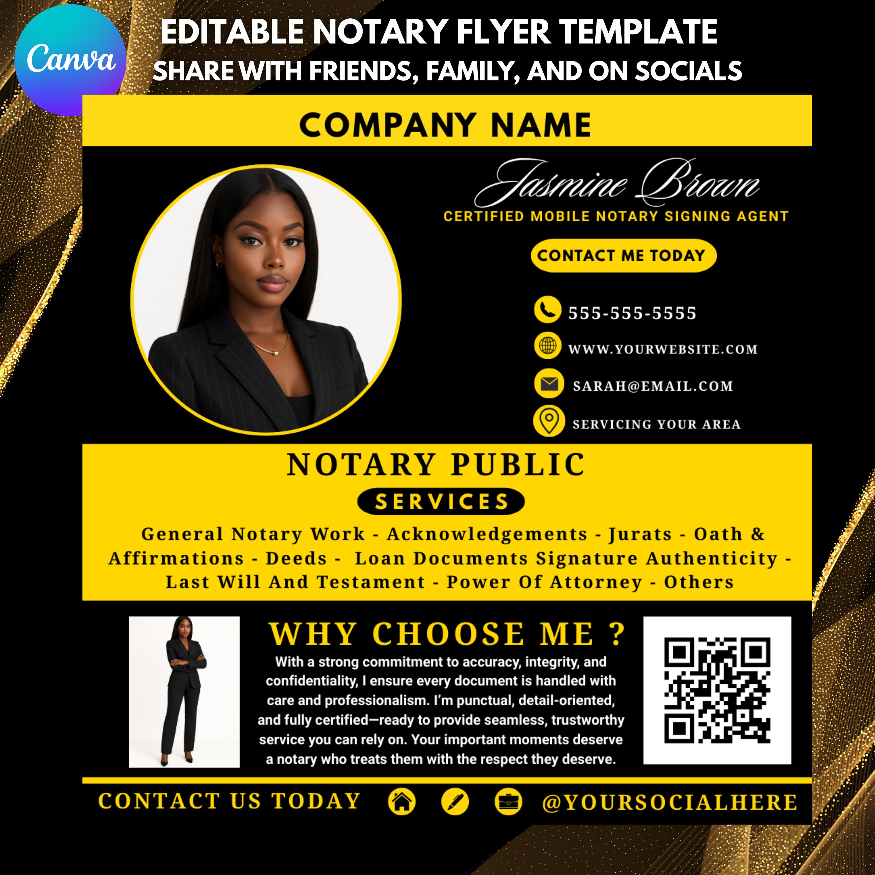 Black and Gold Mobile Notary Flyer Canva Template