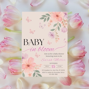 Butterfly Baby Shower Invitation: Pink & Purple Wildflower Theme (Printable Canva Template)
