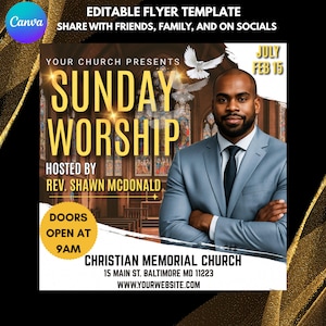 Church Flyer Template: Sunday Worship, Social Media (Canva, PDF Download)