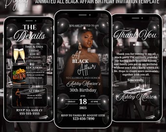 Convite de aniversário All Black Affair – Modelo digital animado Evite Canva