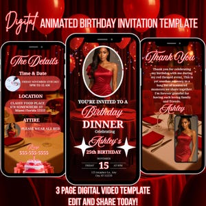 Faire-part d&#39;anniversaire sur le thème rouge - Modèle numérique animé et modifiable Evite
