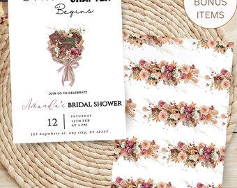 new chapter Floral & Book Bridal Shower Invite | A New Chapter Begins invitation Template | new chapter Mobile Invite + Thank You Card