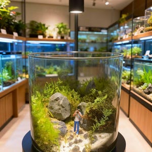 Live Moss Terrarium in Glass Jar Mini Bioactive Mossarium with Stone & Tiny Figurine Natura Desktop Ecosystem DIY Mini Garden Gift for Lover