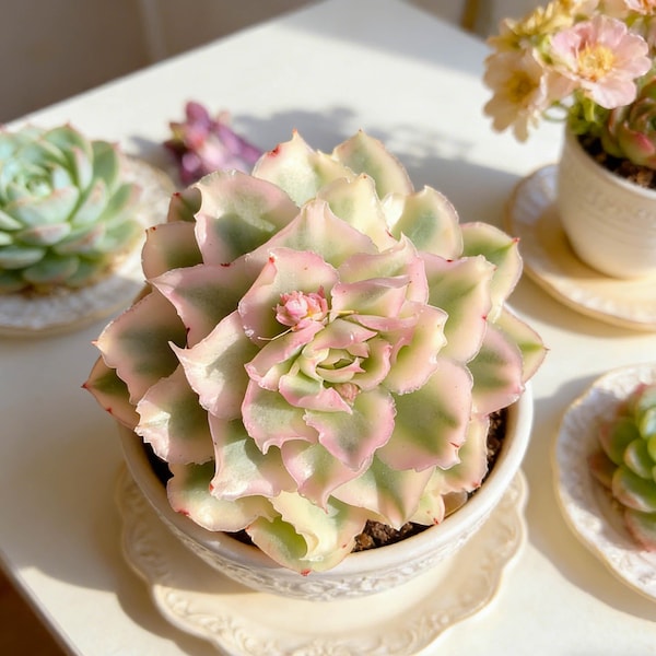 Echeveria ‘Purple Butterfly’ Variegata | Bare Root Succulent 2–2.5 Inch | Rare Variegated Echeveria | Live Plant