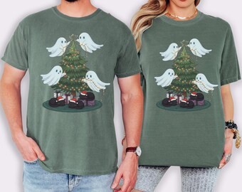 Comfort Colors Ghost & Black Cat Shirt Spooky Ghost Christmas Tshirt - Cat N Ghost Lover Gift