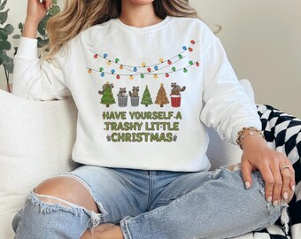 Comfort Colors Unisex Sweatshirt Trashy Little Christmas Shirt - Merry Christmas Sweatshirt Christmas Gift Funny Raccoon Shirt xmas shirt