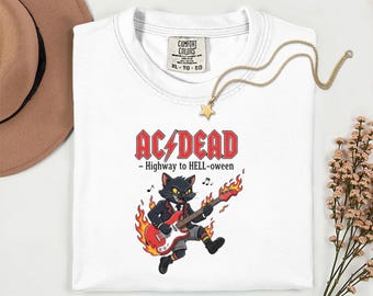 Comfort Colors AC/DEAD Halloween Shirt Highway to Hell-oween Tee Funny Skeleton Rock Band Shit Rock Gift Uisex T Shirt Rock N Roll Shirt