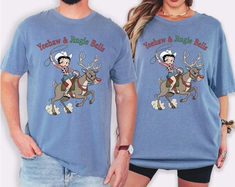 Betty Boop Couples Christmas Shirt Cowgirl Matching Tee Comfort Colors Holiday Shirt | His & Hers Xmas Gift Christmas tshirt Giddy Up Shirt