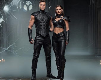 Conjunto de armadura de cuero gótico para pareja: disfraz de cosplay hecho a mano