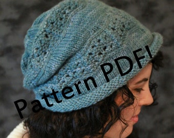 Hat Knitting Pattern: Lace Slouch Beret, easy lace for beginners in Malabrigo Worsted