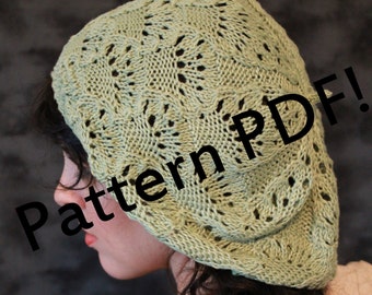 Lace Beret Knitting Pattern, lacy slouch hat in DK yarn, gift knitting idea, summery hat
