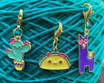 Taco, Llama & Cactus Progress Keepers | Purse Charm | Crochet Stitch Marker | Project Bag Zipper Pull