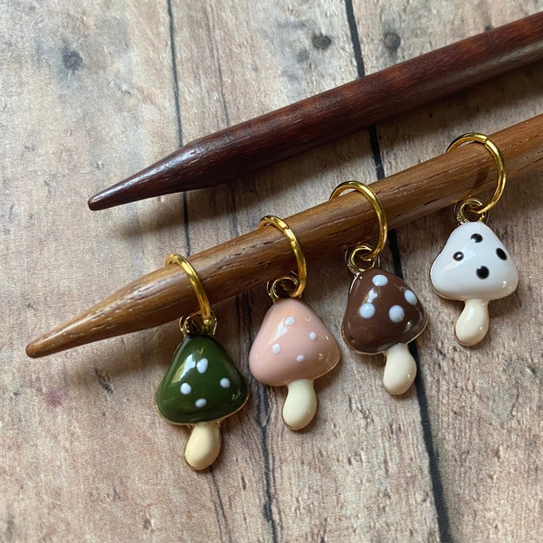 Polka Dot Mushroom Stitch Markers, set of 4 for your knitting project bag