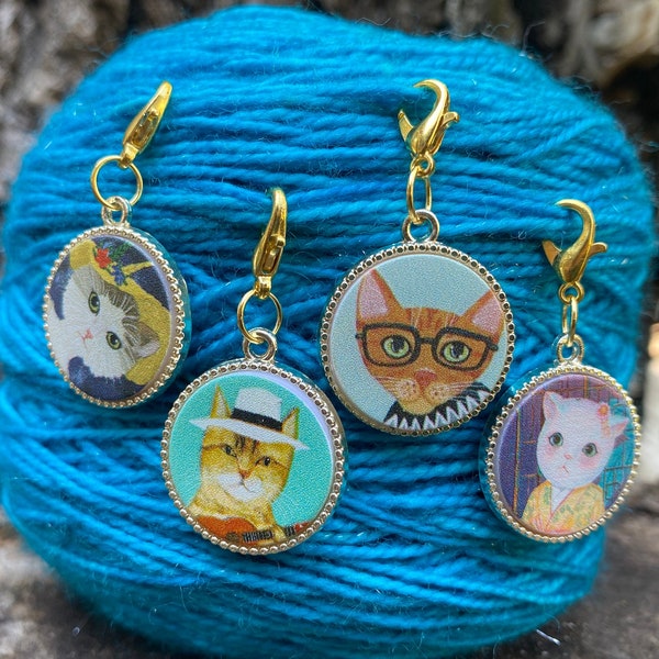 Hipster Kitty Progress Keepers | Purse Charm | Crochet Stitch Marker | Project Bag Zipper Pull