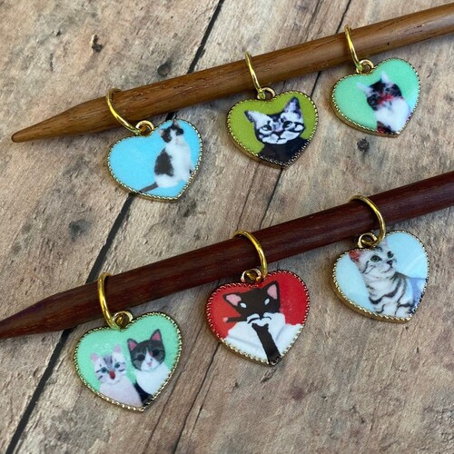 Heart Cat Knitting Stitch Markers Set of 6 for Your Knit Etsy