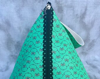 Grinchy Face (Large) vinyl project bag, reusable Christmas wrapping, holiday wristlet