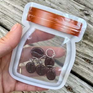 Coffee Bean stitch markers in a Mason Jar