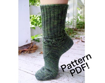 Sock Knitting Pattern: unique construction cabled socks, bottom up AND top down