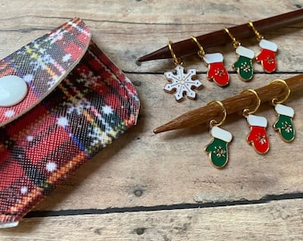 Mittens & Snowflake in a Plaid Pouch