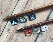 Cat knitting stitch markers - set of 6 for your knit project bag