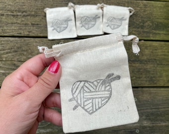 Yarn Heart/Knitting Needle Drawstring Pouches