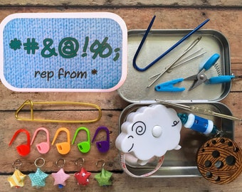 Knitting Pattern Notions Kit with sheep tape measure, mini scissors, stitch markers & more!