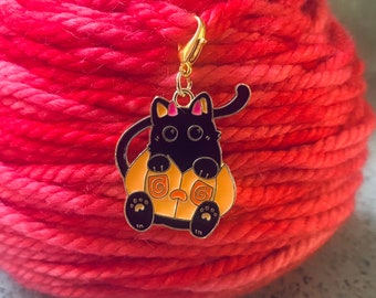 Halloween Jack-O-Lantern Black Cat Progress Keeper, Zipper Pull, Purse Charm