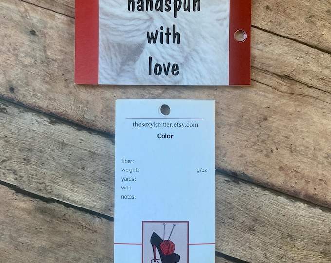 Featured listing image: Handpsun Yarn Information Tags - Set of 10, note fiber/weight/yards/WPI/color