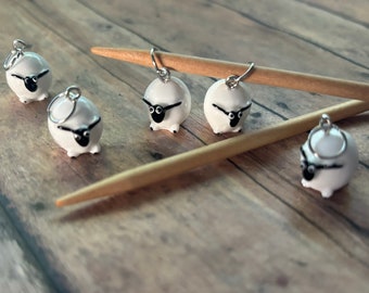 Fluffy lamb/sheep stitch marker set, 5 knitting markers for your knit project bag