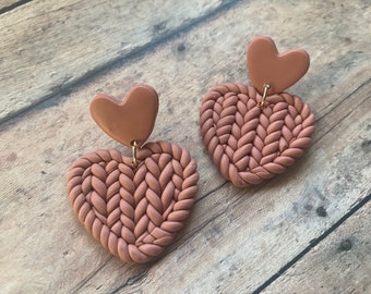 Knit Heart Earrings - Large