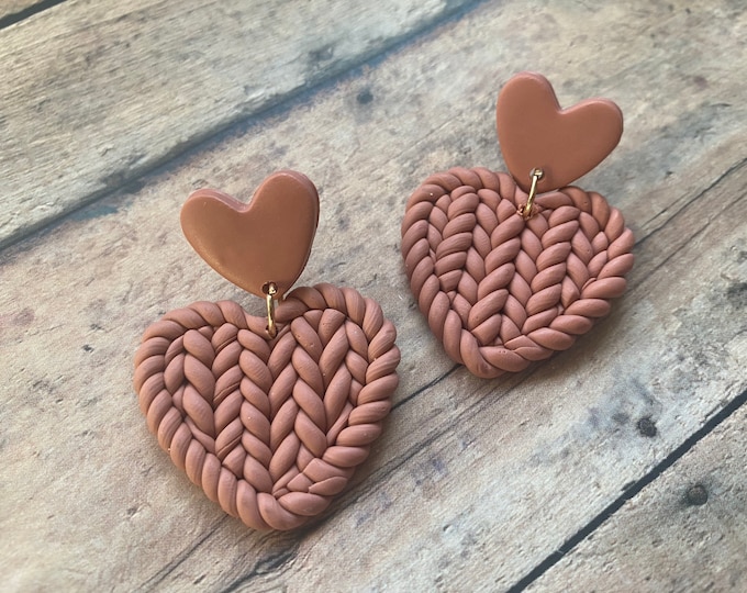 Featured listing image: Knit Heart Earrings - Large