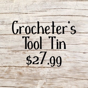 Crocheter&#39;s Tool Tin - travel crochet notions, stitch markers, row counter, scissors