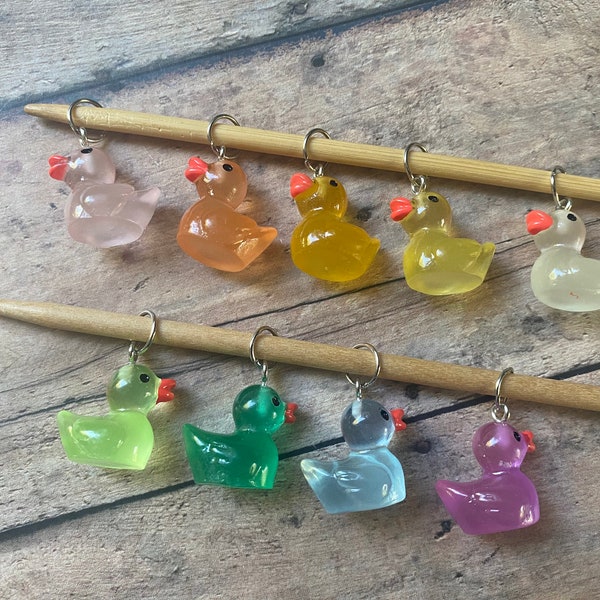 Glow in the dark rubber duckies knit stitch marker set of 9 for your knitting project bag