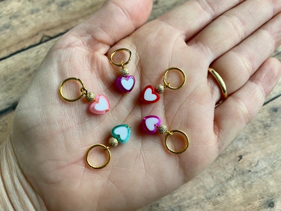 Heart Knitting Stitch Markers - Set of 5 Lightweight Markers