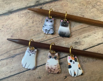 Happy cat knitting stitch markers - set of 5 for your knit project bag