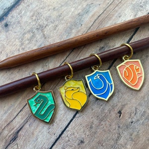 Magic School House Banner stitch marker set, 4 markers for knitting or crochet