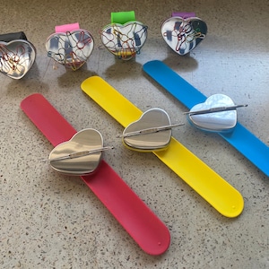 Magnetic Slap Bracelet, heart shaped tool for knitting, crochet & sewing, hold your stitch markers, pins, fix it hook and more