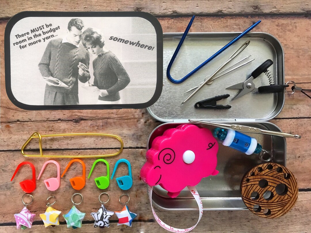 Mini Knitting Notions Box for Travel Knitting, Learn to Knit Kit