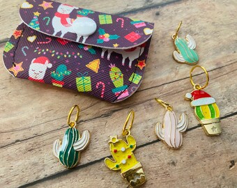 Christmas Cacti & Llama Stitch Markers Pouch