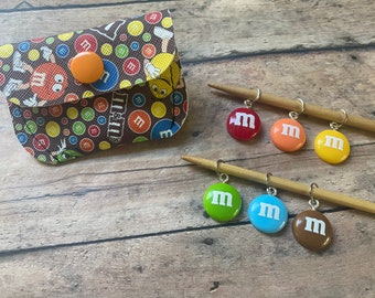 Chocolate candy stitch marker pouch, set of 6 food stitch markers for your knitting project bag