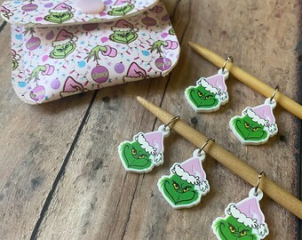Pink Grinch Stitch Marker Pouch