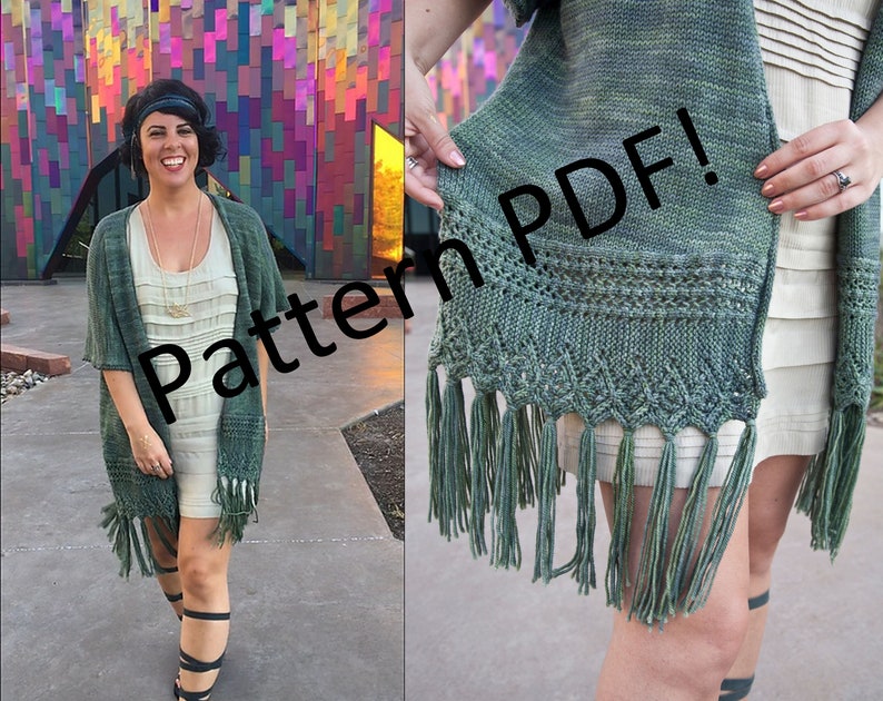 Knitting Pattern: Oversized, fringed cardigan with vintage lace, festival wear, seamless top down in DK yarn image 1