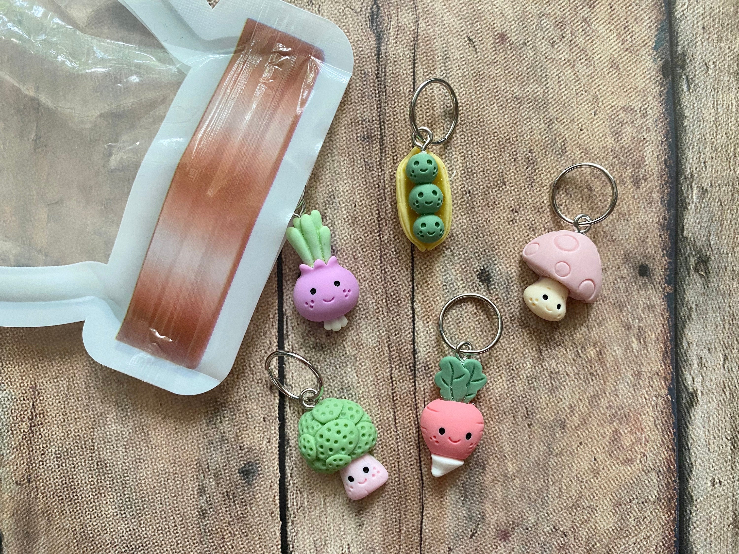 Mixed veggies stitch markers in a Mason Jar