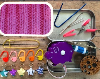 Knitting Notions Box | Travel/Mini Accessories | Pink Rib