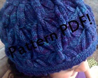 Knitting Pattern: cable knit hat, cloche, beanie, 1920s vintage style for variegated sock yarn