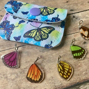 Butterfly Stitch Markers - set of 5 in a vinyl pouch for your knitting project bag