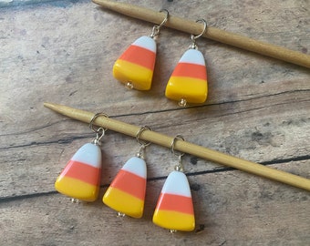 Candy Corn Stitch Markers, set of 5 for your Halloween knitting project bag