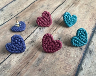 Knit Heart Earrings - Studs